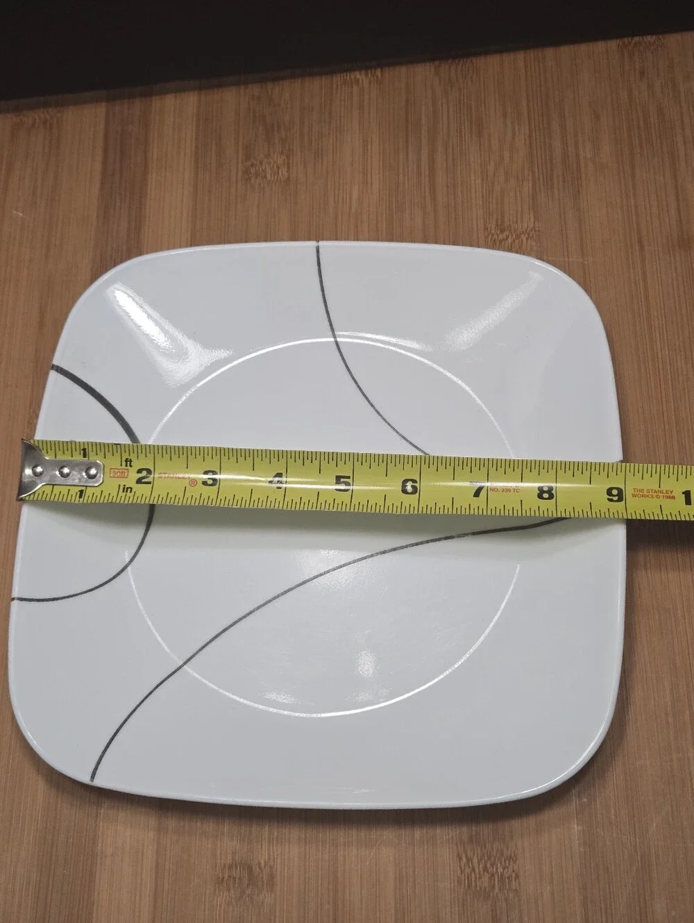 Corelle SIMPLE LINES Break Chip Resistant Black Lines Square Salad Plate 9